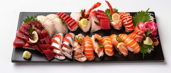 Sashimi arranged in the shape of a crescent
