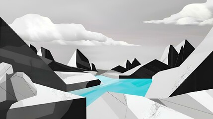 AI generated illustration of a scenic view of mountains over blue waters in animation