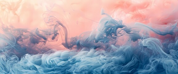 Indigo clouds of smoke dancing in ethereal patterns against a backdrop of soft peach and coral.
