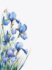 Elegant small blue irises on the edges