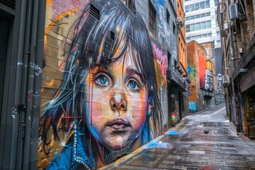 Vibrant Urban Alley Featuring Contemporary Graffiti Art, Reflecting the Creativity and Expression...