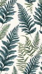 wallpaper with a pattern of leaves on it in blue and green