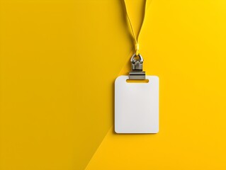 Blank ID badge on yellow background. Simple and minimalist design. Perfect for corporate identity visuals. Generative AI