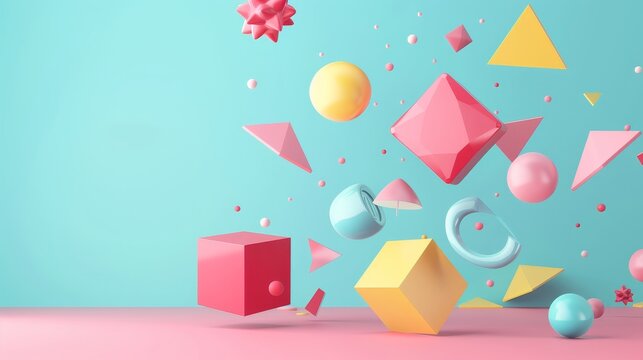 Sale background with geometric shapes 3d style isolated flying objects memphis style 3d render  AI generated illustration