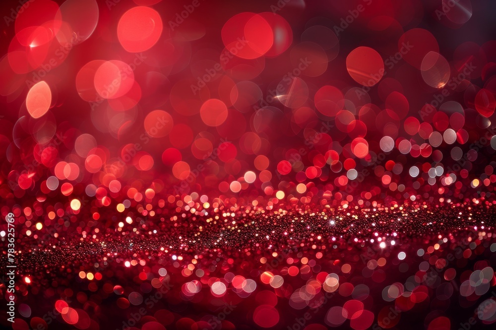 Poster mesmerizing bokeh effect of sparkling red lights, creating an abstract and festive background suited