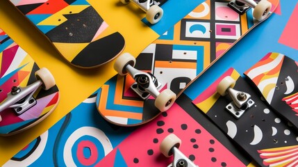 Skateboarding gear in a geometric pattern  AI generated illustration