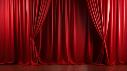 still shot of an opened red velvet curtain
