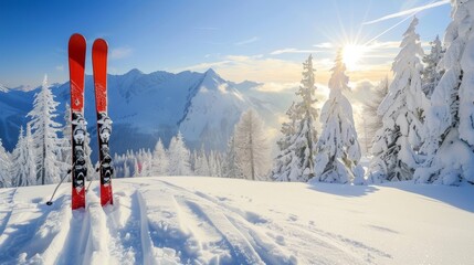 Skiing equipment in a winter wonderland  AI generated illustration