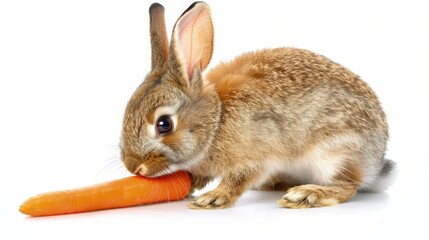 cute cartoon rabbit  with carrot rabbit with long less teeth isolated on white background 