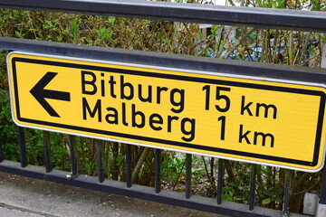 sign to Bitburg and Malberg, Germany