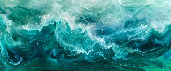 Emerald green and turquoise waves converge, creating an abstract landscape reminiscent of a hidden oceanic paradise.