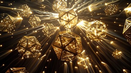 Spinning dodecahedrons emanating light  AI generated illustration
