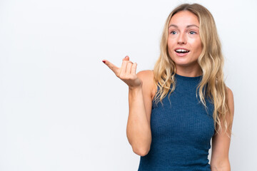 Young Russian woman isolated on white background intending to realizes the solution while lifting a finger up - obrazy, fototapety, plakaty