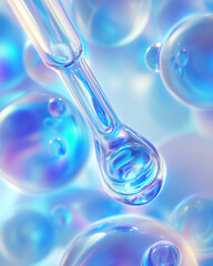 A beautiful Macro close-up serum micro dropless, Clear serum drops,
