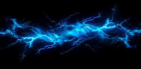 Intense blue electrical discharge on a black background.