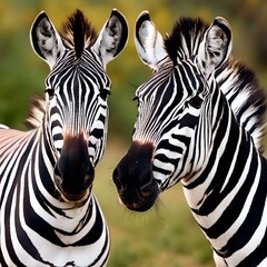 Fototapeta na wymiar a pair of zebras stand in the wild next to each other