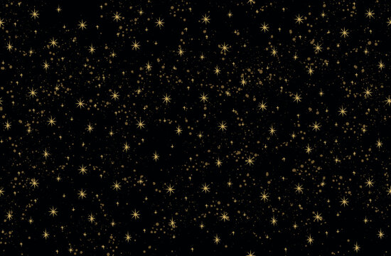 Seamless celestial pattern with gold stars on a black background, mystical ornament, magic banner of astrology, zodiac, horoscope. Vector illustration.