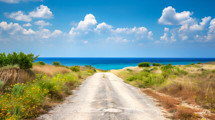 empty footpath road leading to summer beach .