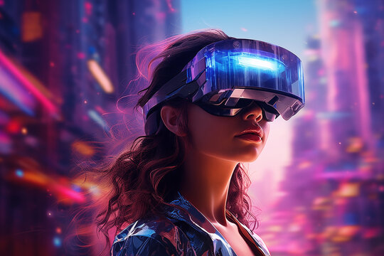 an image of the girl in the glasses of vr video game