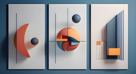 AI generated illustration of abstract artworks with geometric shapes