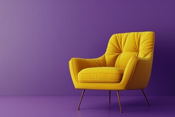 Yellow chair against a purple background, AI-generated.