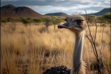 AI generated illustration of an ostrich in natural habitat - obrazy, fototapety, plakaty