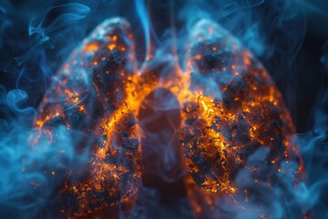 Glowing representation of human lungs at night - obrazy, fototapety, plakaty