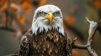 Eagles fierce stare as it sits on a tree