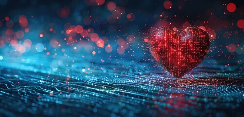 Red heart on blue background