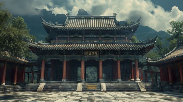 AI generated illustration of a Shaolin temple, an iconic martial arts monastery