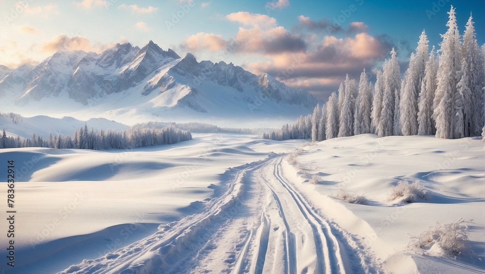 Poster winter mountain landscape