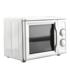 Obraz premium Compact Countertop White Microwave Oven, Illustrating the Concept of Modern Kitchen Convenience.