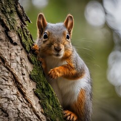 AI generated illustration of a brown squirrel with a long tail and a black eye