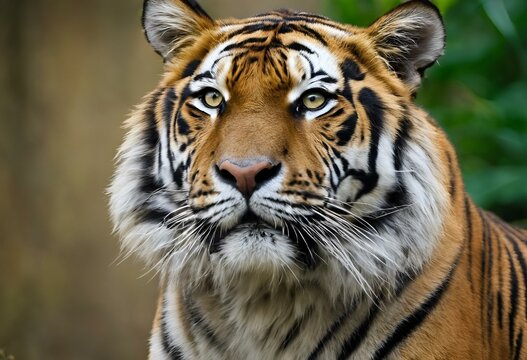 AI generated illustration of a tiger making eye contact with the camera in an enclosure