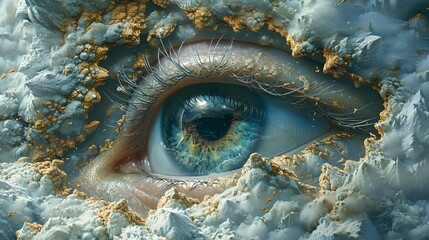AI generated illustration of an eye obscured by cloudy sky dust - obrazy, fototapety, plakaty