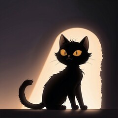 black cat, silhouette, vector animal design