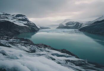Fototapeta na wymiar AI generated illustration of An arctic iceberg surrounded by floating chunks of ice