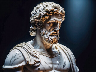 antique figure sculpture on a dark background, close
