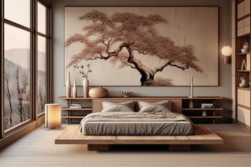 Bedroom details in trendy minimal japandi style