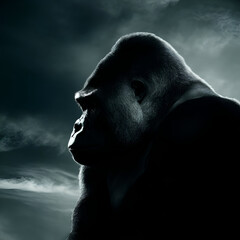 A gorilla's striking silhouette, with its muzzle in profile illustration