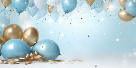 Holiday background with balloons and confetti. Celebration, party, birthday greeting card idea