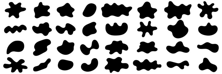 Blob shape organic, vector illustration set. Collection from abstract forms for design and paint. Liquid silhouette drop in modern style. Basic stains isolated elements