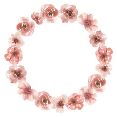 Watercolor pink flowers frame, garden florals bouquet illustration, wreath clipart - 783636157