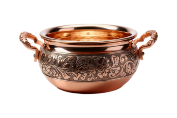 Copper Kadai on transparent background.