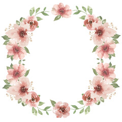 Watercolor pink flowers and greenery  frame, garden florals bouquet illustration, wreath clipart - 783636566