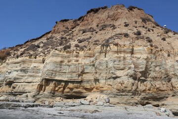 Huge rocky cliff at a beach in La Jolla, California, USA