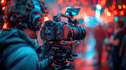 A cameraman captures the action of an entertainment show on set.