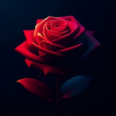 AI generated illustration of a close-up of a red rose on a black background