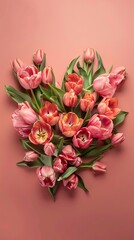 pink tulips on gift background