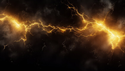 A bright yellow lightning bolt is shown in the sky - obrazy, fototapety, plakaty